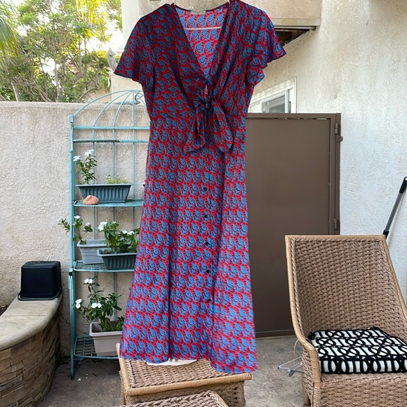 Sandro | Catny Silk-satin Midi Dress in Blue - Picture 5 of 10